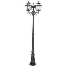 New Milas - 3 Light Outdoor Post (Height 230cm) Black Gold, Clear Glass