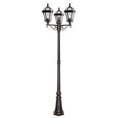 Capri - 3 Light Outdoor Post (Height 235cm), Rustic Brown, Clear Glass