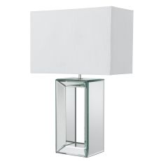 Mirror Table Lamp - Tall White - White Faux Silk Shade