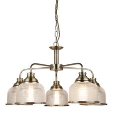 Bistro II - 5 Light Ceiling, Antique Brass, Pilotphane Glass