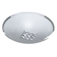 Flush - 1 Light Ceiling Flush (Diameter 32cm), Sanded Glass, Clear Crystal