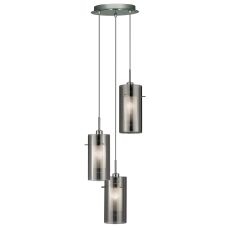 Duo 2 - 3 Light Ceiling Multi-Drop With Smokey Outer/Frosted Inner Glass Shades
