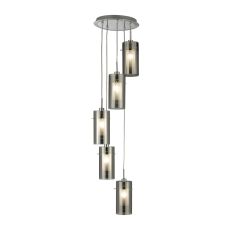 Duo 2 - 5 Light Ceiling Multi-Drop With Smokey Outer/Frosted Inner Glass Shades