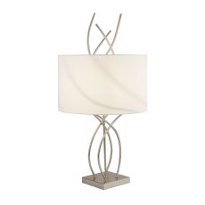 Flame Table Lamp With Satin Silver Base And White Shade
