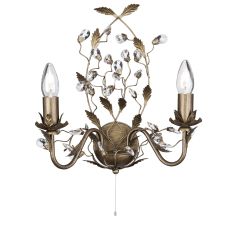 Qubendite - 2 Light Wall Bracket, Brown Gold Finish With Leaf Dressing And Clear Crystal Deco