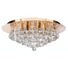 Hanna 6 Light Gold Round Flush Ceiling Light Crystal Balls