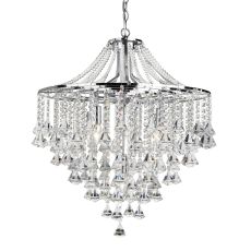 Dorclester - 5 Light Ceiling, Chrome With Clear Crystal Buttons & Pyramid Drops