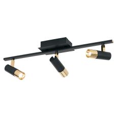 Tomares 3 Light Black 15W LED Integrated Adjustable Ceiling Spotlight With Brass Detail