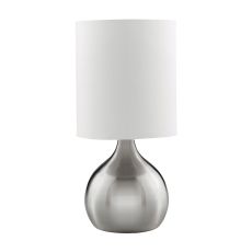 Touch Table Lamp, Satin Silver Base, White Drum Shade