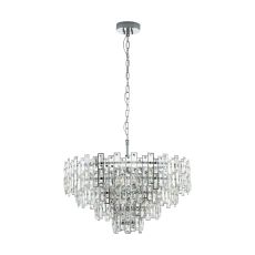 Calmeilles 1, 10 Light E14 Polished Chrome Large Adjustable Ceiling Pendant With Crystals