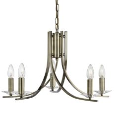 Ascona - 5 Light Ceiling, Antique Brass Twist Frame With Clear Glass Sconces