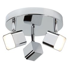 Dimmable Quad 3 Light LED Square Head Spot Plate, Chrome