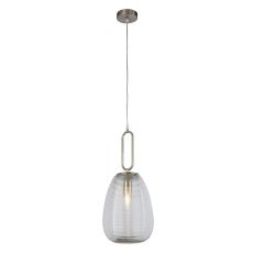 Single Pendant Ribbed Glass/Clear Glass/Satin Nickel Finish