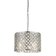 Tennessee 3 Light Drum Pendant, Chrome With Crystal Glass