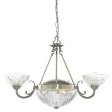 Windsor II - 5 Light Ceiling, Antique Brass, Clear Ribbed Glass