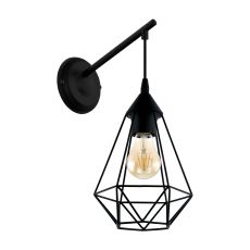 Tarbes 1 Light E27 Black Wall Light With Black Cage Shade