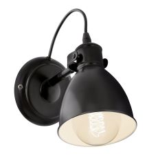 Priddy 1 LIght E27 Black Wall Light With Whiite Inner Shade