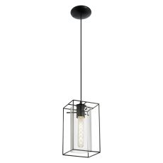 Loncino 1 Light E27 Black Adjustable Pendant With Clear Glass Inner Shade