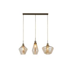 Mia 3 Light E27 Adjustable Bar Pendant Antique Brass With Champagne Glass