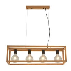 Square 4 Light E27 Adjustable Bar Pendant Wood With Black Metal