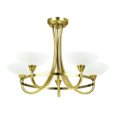 Endon CAGNEY-5AB Cagney 5 Light Semi Flush Antique Brass Plate/White Finish