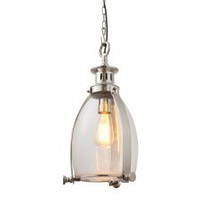 Storni 1 Light E27 Polished Nickel Small Adjustable Ceiling Pendant With Clear Glass