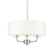 Nixon 3 Light E14 Bright Nickel Adjustable Pendant With A Touch Of Crystal C/W Vintage White Faux Silk Shade