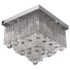 Beatrix - 5 Light Square Ceiling Flush, Chrome With Twist Tubes And Clear Crystal Ball Drops