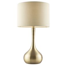 Piccadilly 1 Light E14 Soft Brass 3 Stage Touch Table Lamp C/W Taupe Fabric Shade