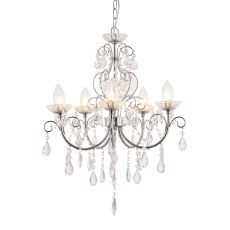 Gowanha 5 Light G9 Polished Chrome IP44 Adjustable Bathroom Pendant Chandelier With Clear Faceted Crystals