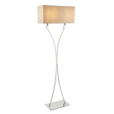 Vienna 2 Light E27 Polished Nickel Floor Lamp With Foot Switch C/W Beige Irganza Effect Fabric Shade