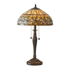 Ashtead 2 Light E27 Dark Bronze Table Lamp With Pull Cord Switch C/W Tiffany Shade