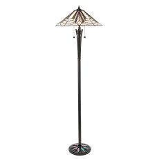 Astoria 2 Light E27  Black Floor Lamp With Lampholder Pull Cord Switchs C/W Tiffany Shade