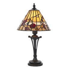 Bernwood 1 Light E14 Dark Bronze Small Table Lamp With Inline Switch C/W Tiffany Shade