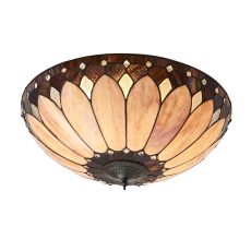 Brooklyn 2 Light E27 Dark Bronze 45cm Flush Fitting C/W Bevelled & Textured Tiffany Shade