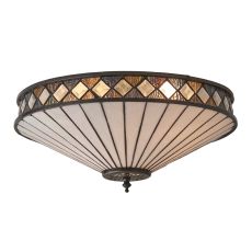 Fargo 2 Light E27 Dark Bronze Medium Flush Fitting C/W Diamond Shaped Tiffany Shade