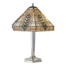 Lloyd 2 Light E27 Polished Aluminium Medium Table Lamp With Inline Switch C/W Art Deco Tiffany Shade