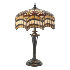 Vesta 2 Light E14 Dark Bronze Table Lamp With Inline Switch C/W Scalloped Edge Tiffany Shade