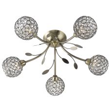 Bellis II - 5 Light Ceiling Semi-Flush, Antique Brass, Clear Glass Deco Shade