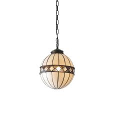 Fargo 1 Light E14 Dark Bronze Small Adjustable Globe Pendant C/W Diamond Shaped Tiffany Shade