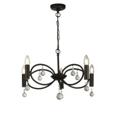 Searchlight 6785-5BK Infinity 5 Light Pendant Black With Crystal Glass Detail Finish