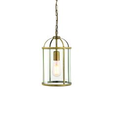 Lambeth 1 Light Antique Brass Adjustable Pendant With Clear Glass Panes