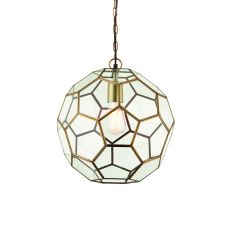 Miele 1 Light E27 Antique Brass Adjustable Pendant Incorporating Hexagonal Glass Panels