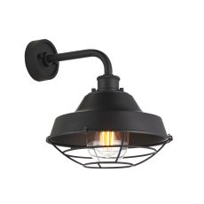 Carrara 1 Light E27 Matt Black Die Cast IP44 Outdoor Caged Wall Light With Clear Glass Shade