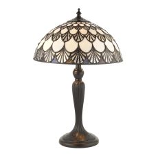 Missori 2 Light E14 Dark Bronze Small Table Lamp With Inline Switch C/W Brown Tiffany Shade