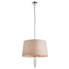 Cindyston 4 Light E14 Polished Nickel Single Adjustable Pendant Adorned In Tinted Riobbed Glass Spheres & Silk Fabric Shade