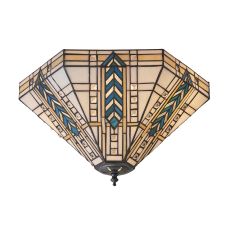 Lloyd 2 Light E27 Dark Bronze Medium Flush Fitting C/W Art Deco Tiffany Shade