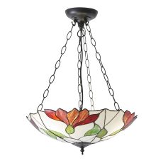 Botanica 3 Light E27 Dark Bronze Medium Inverted Adjustable Pendant C/W Coloured Bronte Design Tiffany Shade