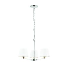 Harvey 3 Light E14 Bright Nickel Adjustable Ceiling Pendant C/W Faux Silk Vintage White Fabric Shades