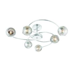 Aerith 6 Light G9 Polished Chrome Semi Flush Ceiling Light With Smoked Mirror Glass With Internal Wire Mesh